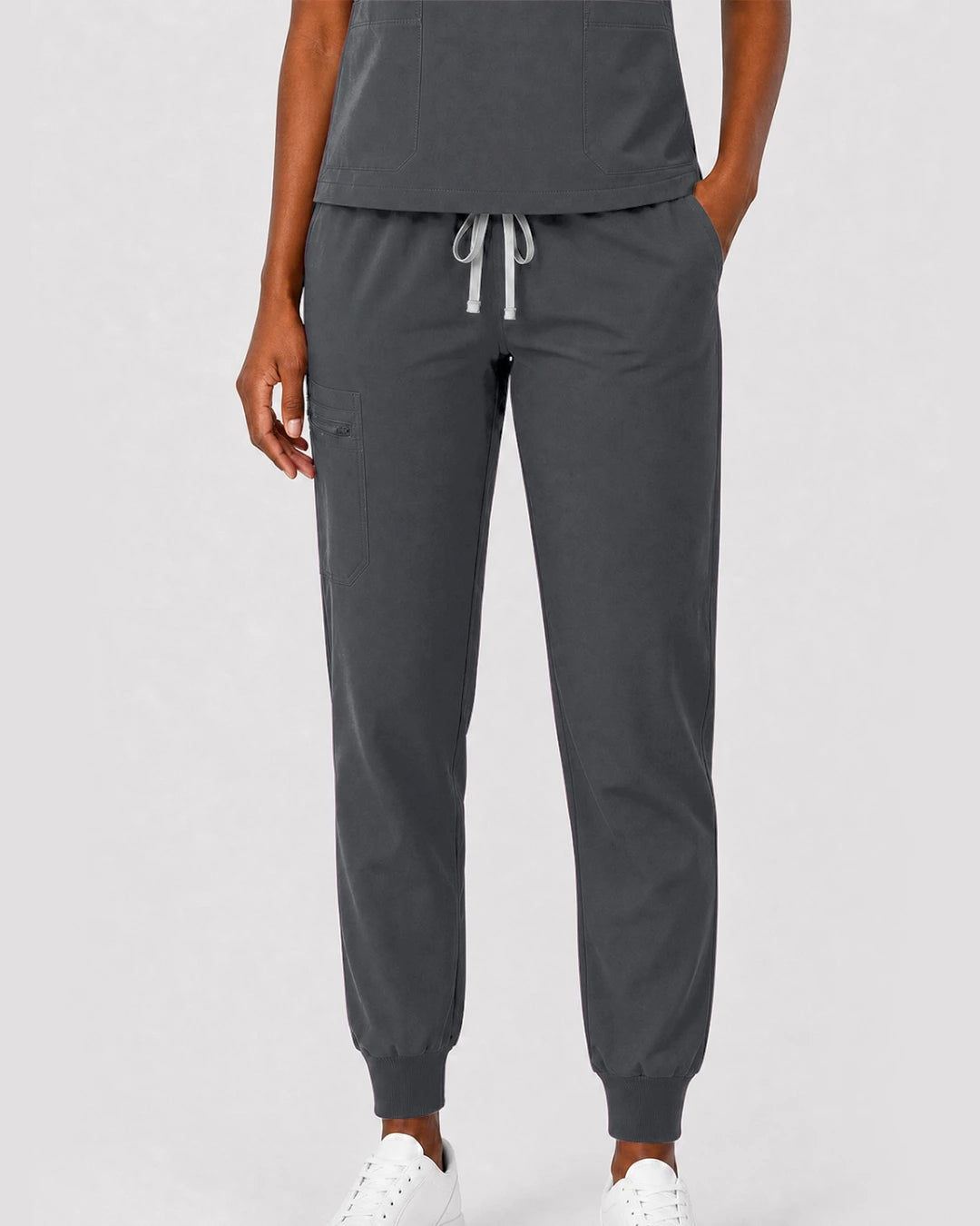 Heather Grey Eipnare Women's Split V-Neck Cargo Jogger Scrub Set - Stretch Medical Scrubs for Women