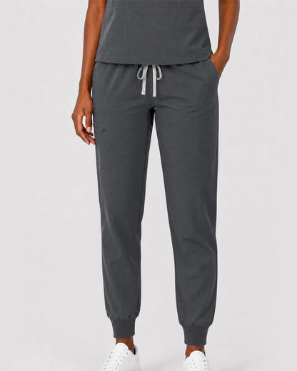 Heather Grey Eipnare Women's Split V-Neck Cargo Jogger Scrub Set - Stretch Medical Scrubs for Women