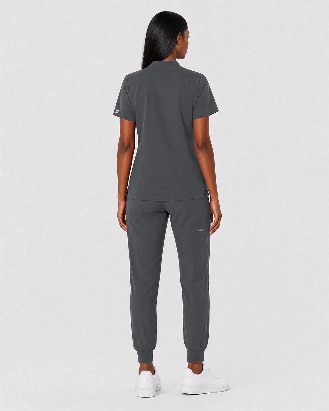 Heather Grey Eipnare Women's Split V-Neck Cargo Jogger Scrub Set - Stretch Medical Scrubs for Women
