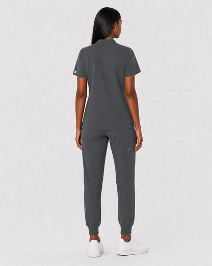 Heather Grey Eipnare Women's Split V-Neck Cargo Jogger Scrub Set - Stretch Medical Scrubs for Women