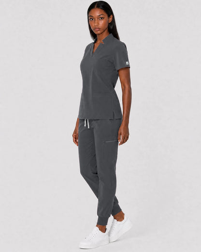 Heather Grey Eipnare Women's Split V-Neck Cargo Jogger Scrub Set - Stretch Medical Scrubs for Women