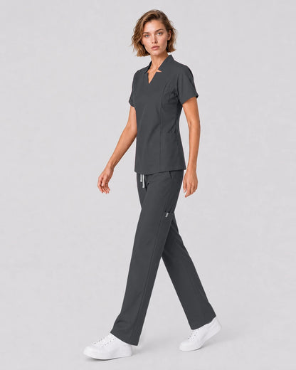 Heather Grey Eipnare Women's Split V-Neck Tapered Scrub Set - Stretch Medical Scrubs for Women