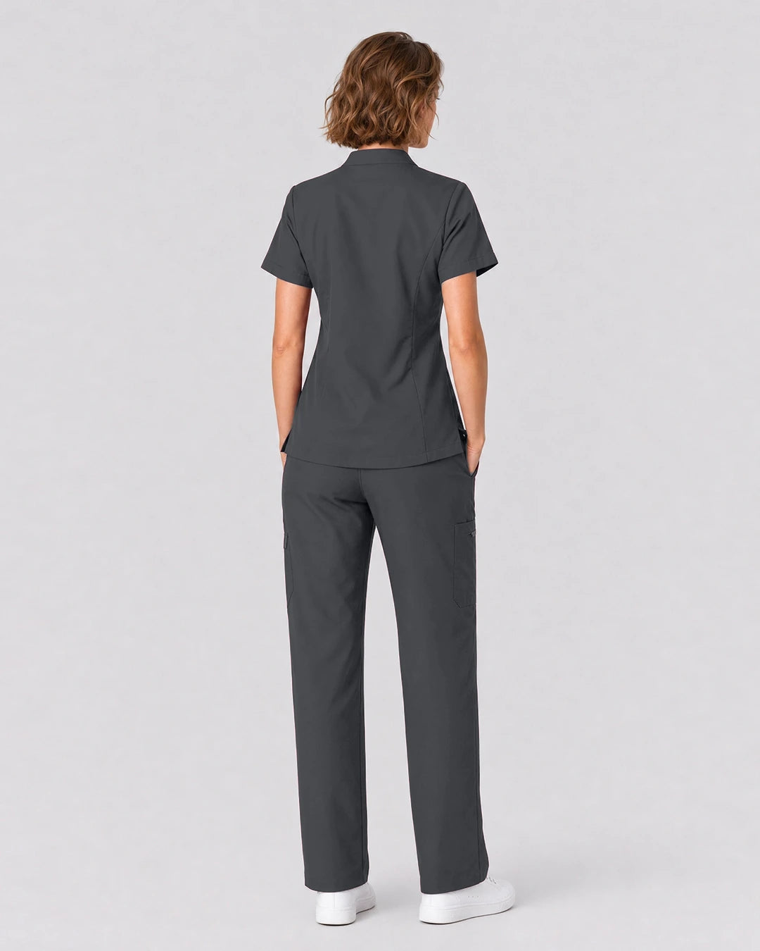 Heather Grey Eipnare Women's Split V-Neck Tapered Scrub Set - Stretch Medical Scrubs for Women