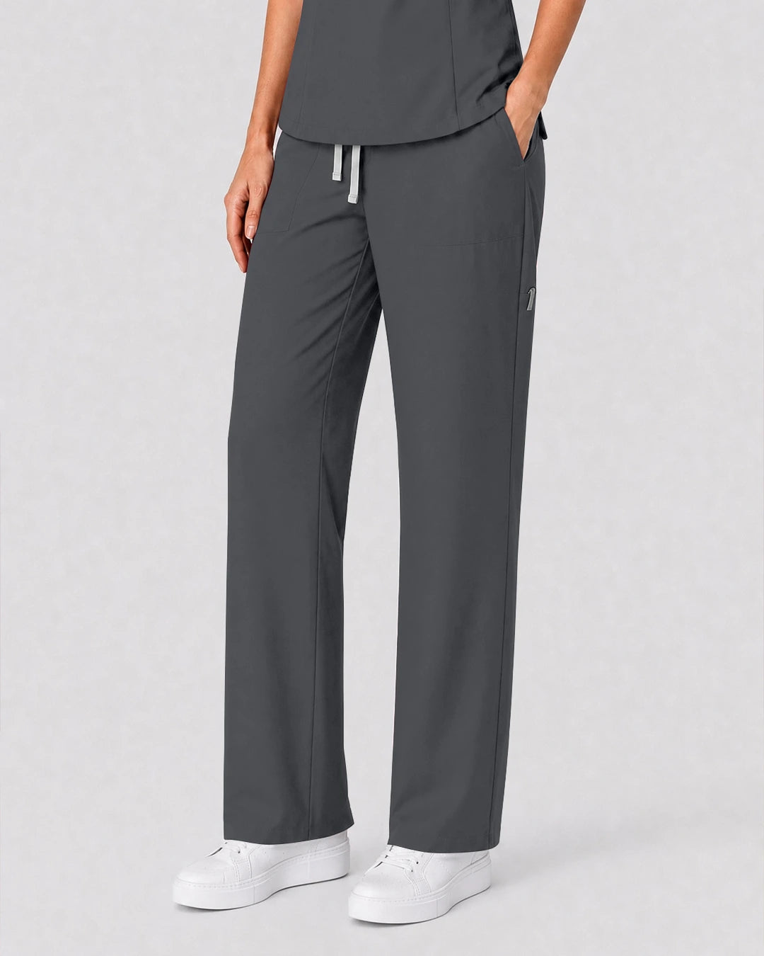 Heather Grey Eipnare Women's Split V-Neck Tapered Scrub Set - Stretch Medical Scrubs for Women