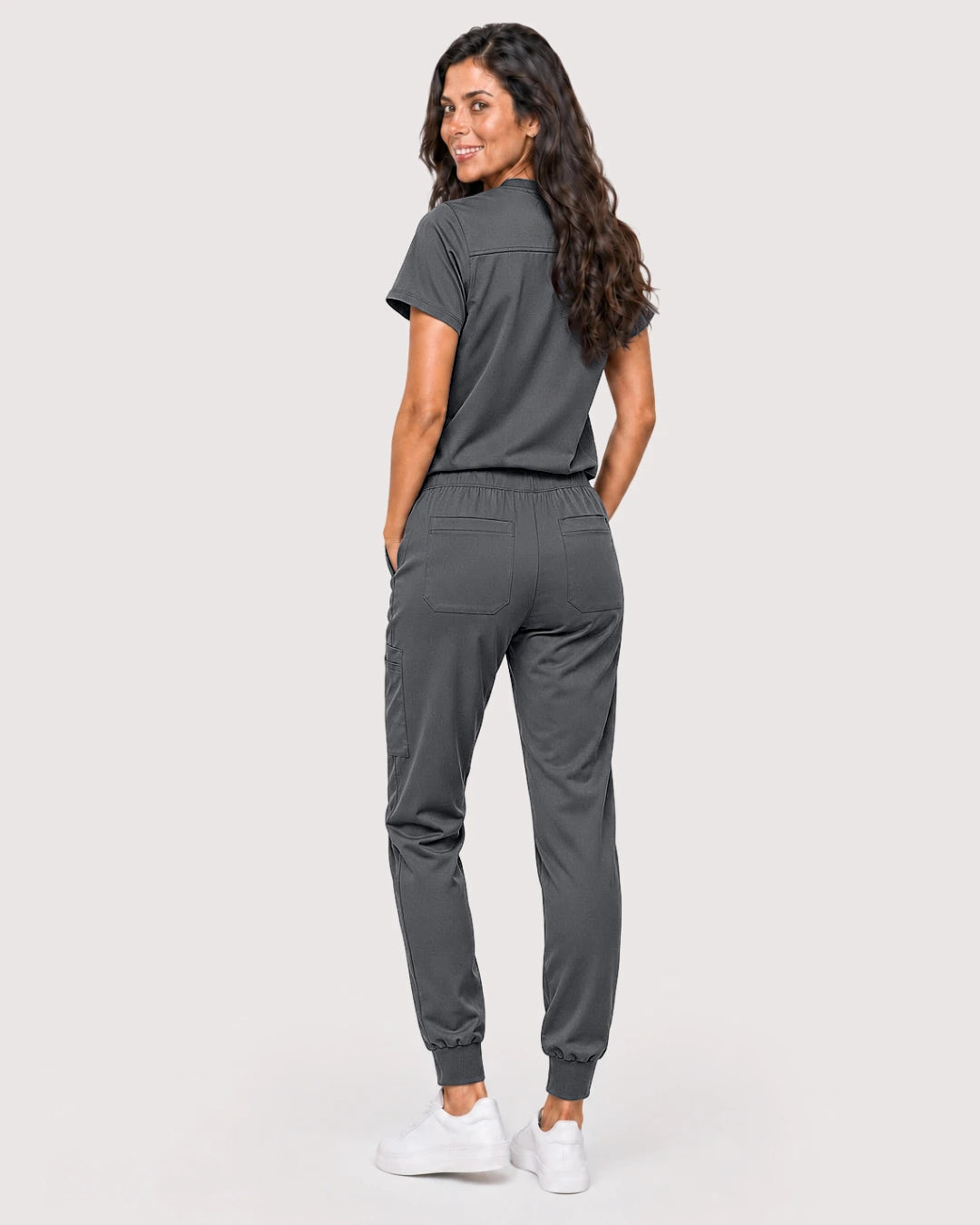 Heather Grey Eipnare Women's Knit V-Neck Jogger Scrub Set - Stretch Medical Scrubs for Women