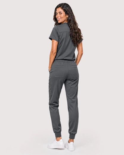 Heather Grey Eipnare Women's Knit V-Neck Jogger Scrub Set - Stretch Medical Scrubs for Women