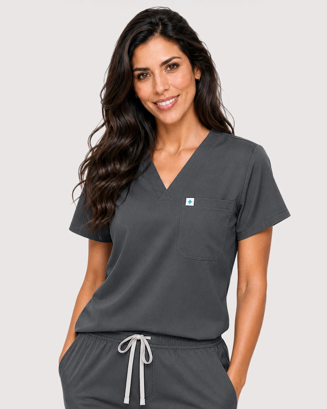 Heather Grey Eipnare Women's Knit V-Neck Jogger Scrub Set - Stretch Medical Scrubs for Women