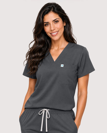 Heather Grey Eipnare Women's Knit V-Neck Jogger Scrub Set - Stretch Medical Scrubs for Women