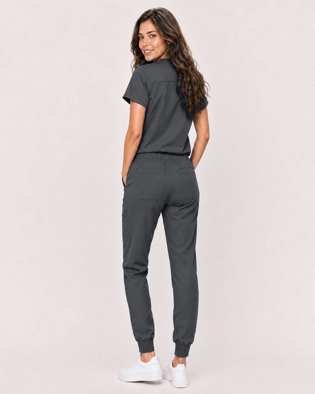 Heather Grey Eipnare Women's Classic V-Neck Jogger Scrub Set - Stretch Medical Scrubs for Women