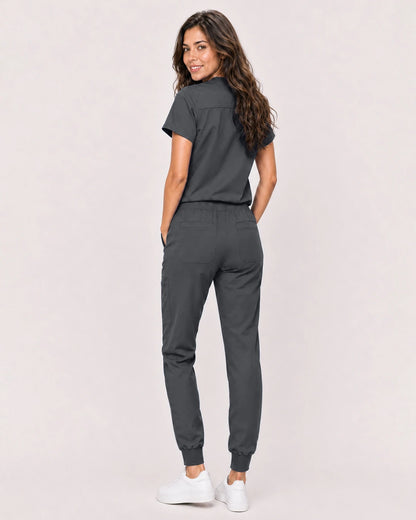 Heather Grey Eipnare Women's Classic V-Neck Jogger Scrub Set - Stretch Medical Scrubs for Women