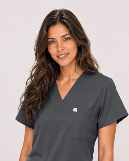 Heather Grey Eipnare Women's Classic V-Neck Jogger Scrub Set - Stretch Medical Scrubs for Women