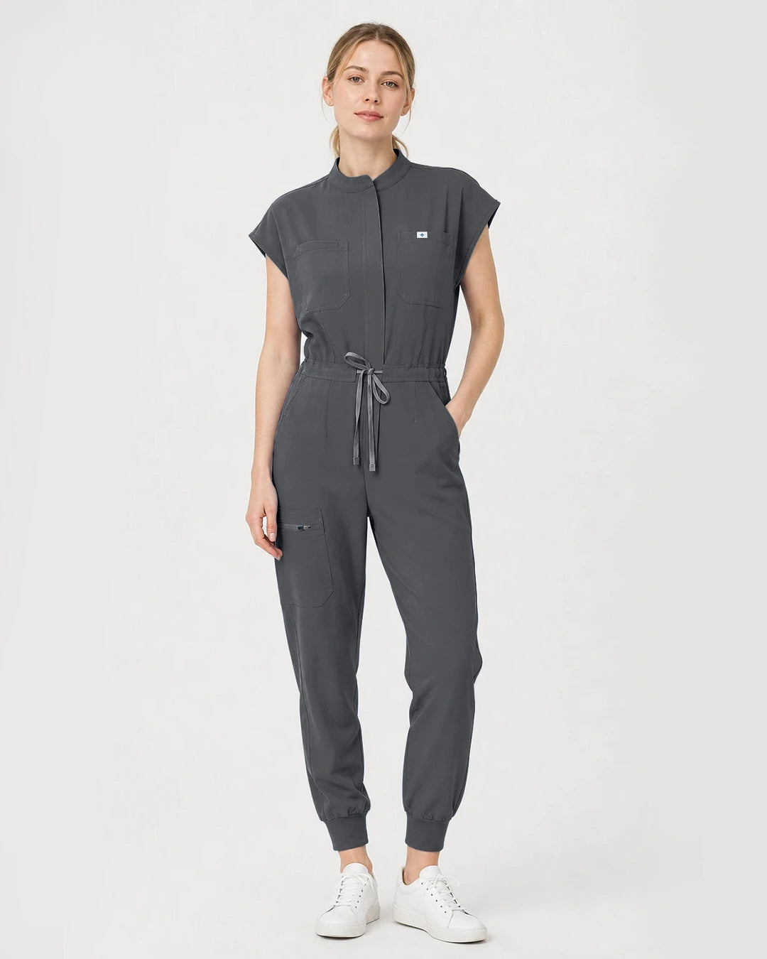 Heather Grey Eipnare Women's Zip-Front Sleeveless Scrub Jumpsuit - Stretch Medical Scrubs for Women