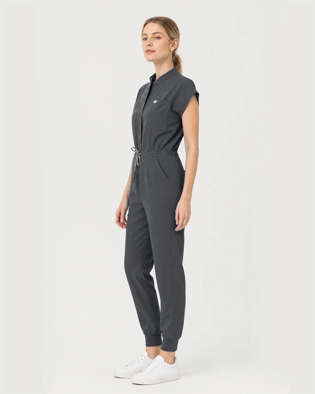 Heather Grey Eipnare Women's Zip-Front Sleeveless Scrub Jumpsuit - Stretch Medical Scrubs for Women