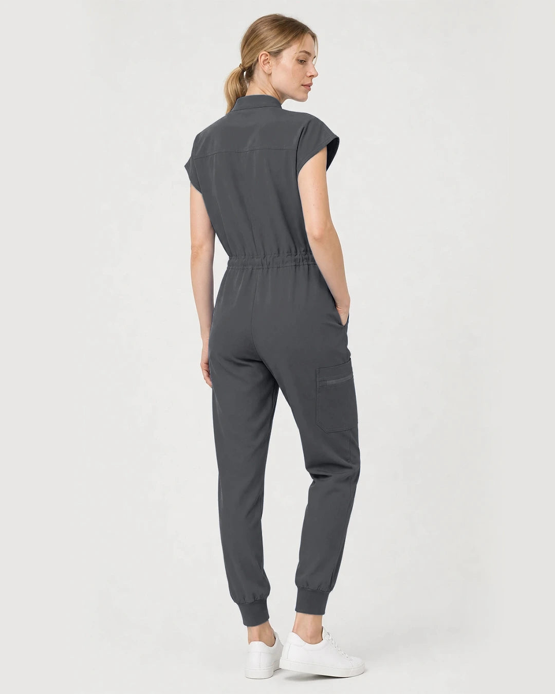 Heather Grey Eipnare Women's Zip-Front Sleeveless Scrub Jumpsuit - Stretch Medical Scrubs for Women
