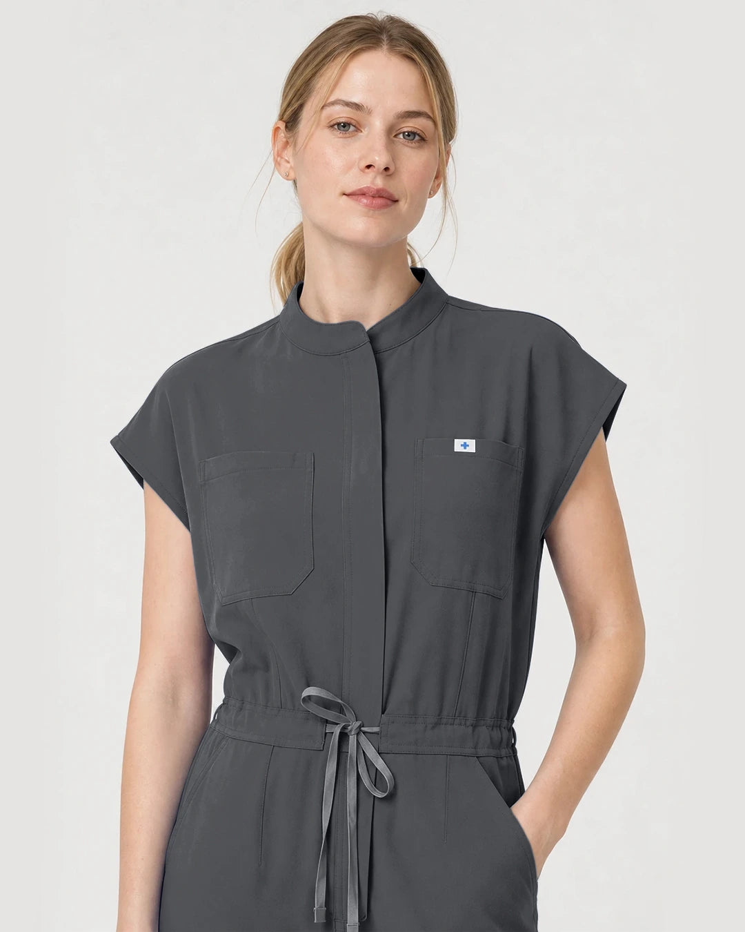 Heather Grey Eipnare Women's Zip-Front Sleeveless Scrub Jumpsuit - Stretch Medical Scrubs for Women
