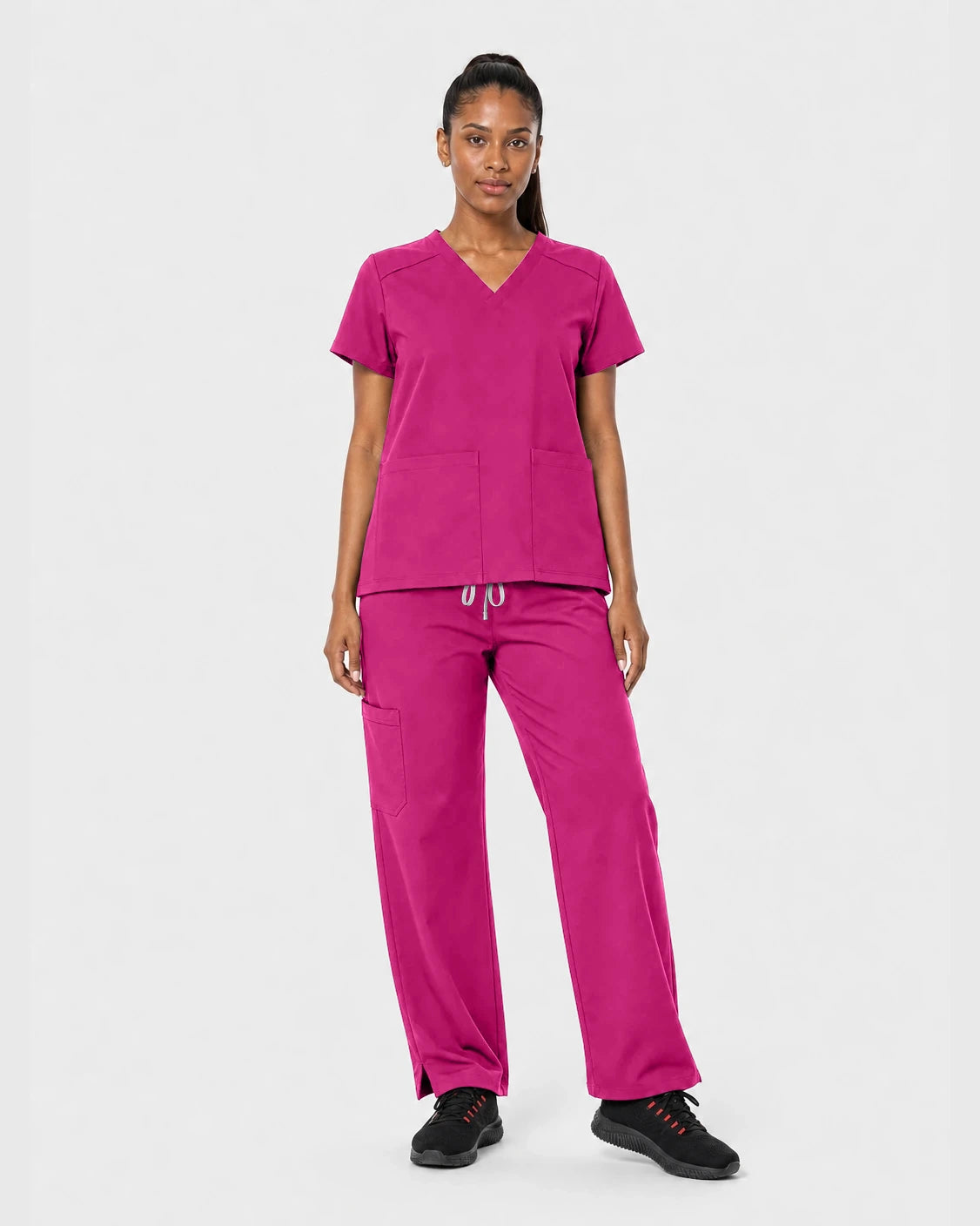 Hot Pink Eipnare Women's 15-Pocket V-Neck Jogger Scrub Set - Stretch Medical Scrubs for Women