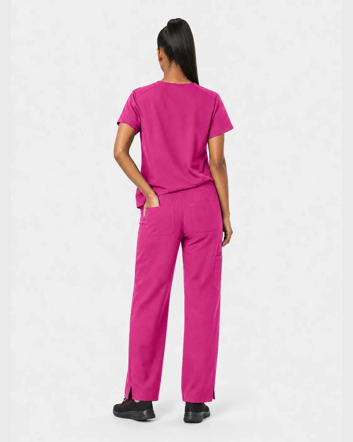 Hot Pink Eipnare Women's 15-Pocket V-Neck Jogger Scrub Set - Stretch Medical Scrubs for Women