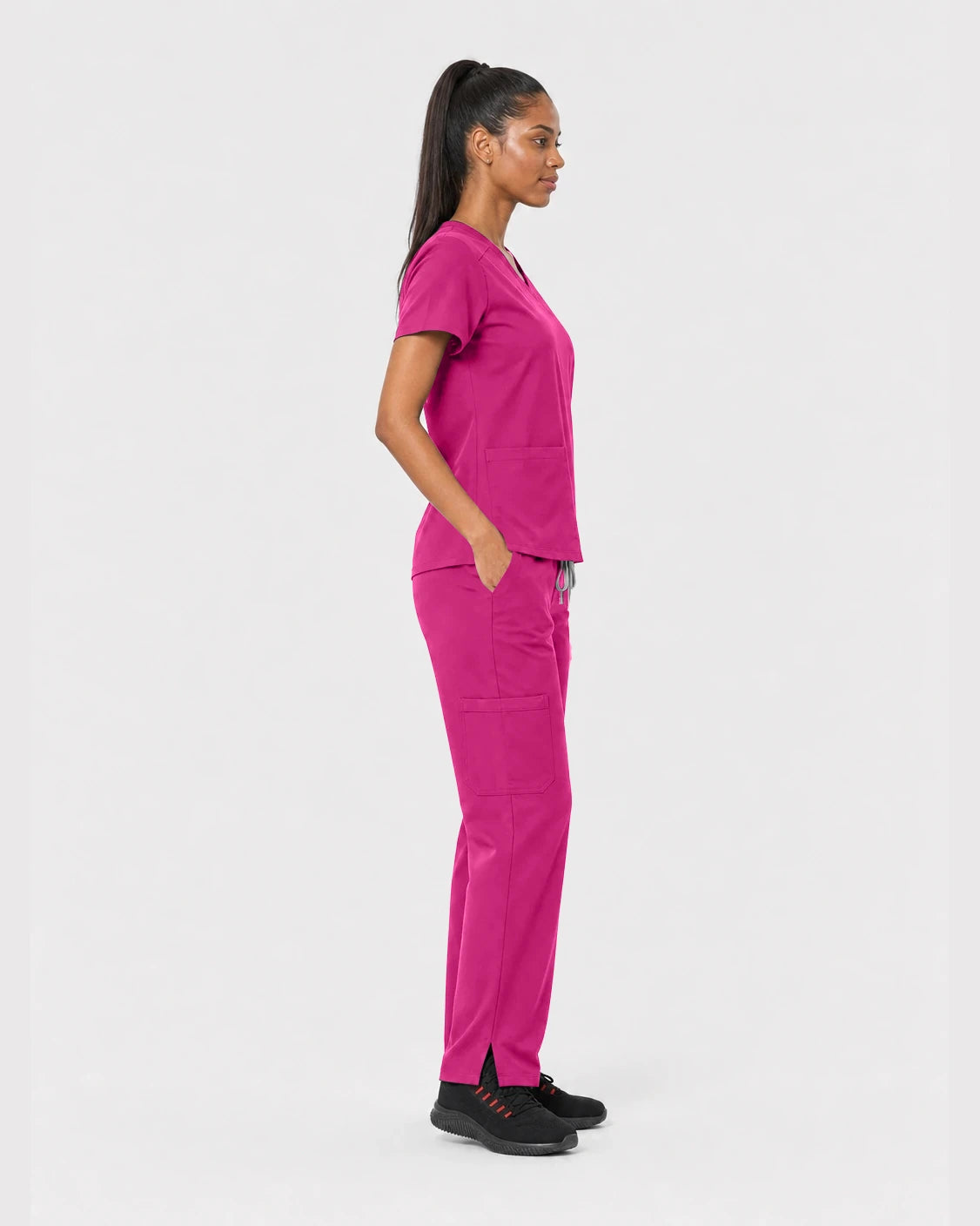 Hot Pink Eipnare Women's 15-Pocket V-Neck Jogger Scrub Set - Stretch Medical Scrubs for Women
