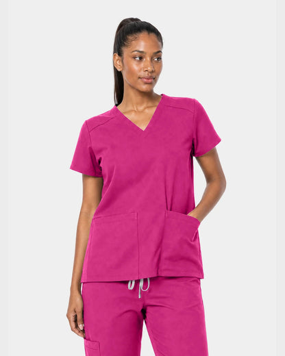 Hot Pink Eipnare Women's 15-Pocket V-Neck Jogger Scrub Set - Stretch Medical Scrubs for Women
