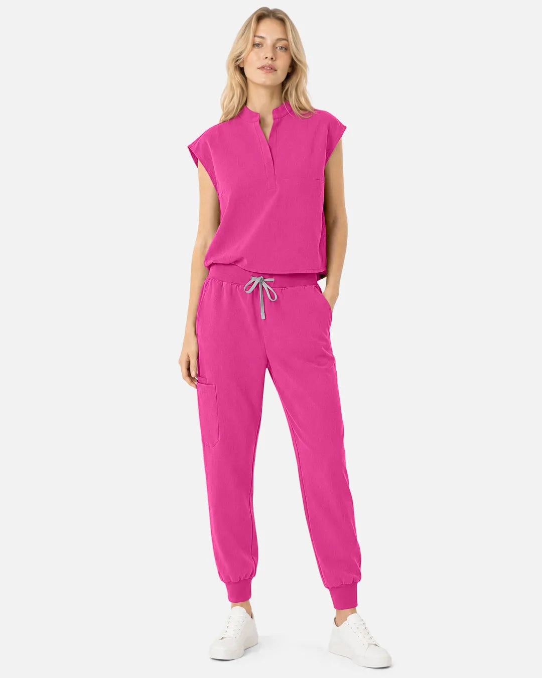 Hot pink Eipnare Women's Tapered Jogger Scrub Pants - Stretch Medical Scrubs for Women