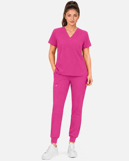 Hot pink Eipnare Women's Multi-Pocket Jogger Scrub Pants - Stretch Medical Scrubs for Women