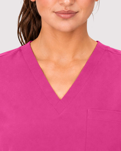 Hot Pink Eipnare Women's 3-Pocket V-Neck Jogger Scrub Set - Stretch Medical Scrubs for Women