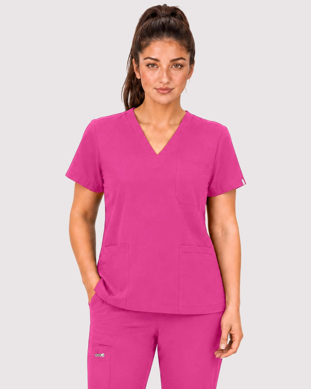 Hot Pink Eipnare Women's 3-Pocket V-Neck Jogger Scrub Set - Stretch Medical Scrubs for Women