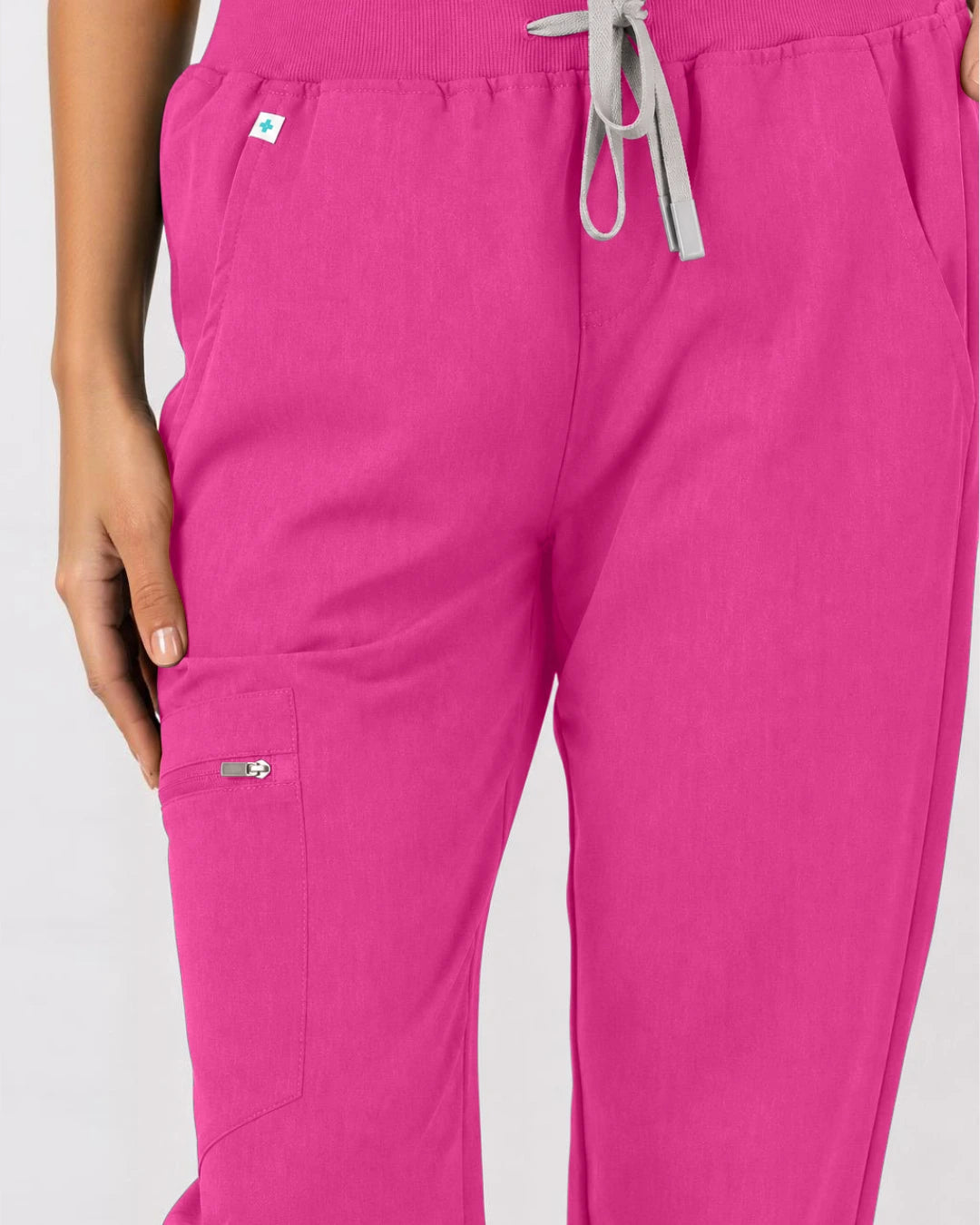 Hot Pink Eipnare Women's 3-Pocket V-Neck Jogger Scrub Set - Stretch Medical Scrubs for Women