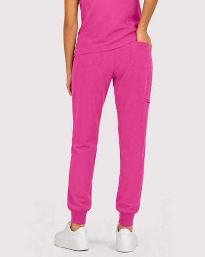 Hot Pink Eipnare Women's 3-Pocket V-Neck Jogger Scrub Set - Stretch Medical Scrubs for Women