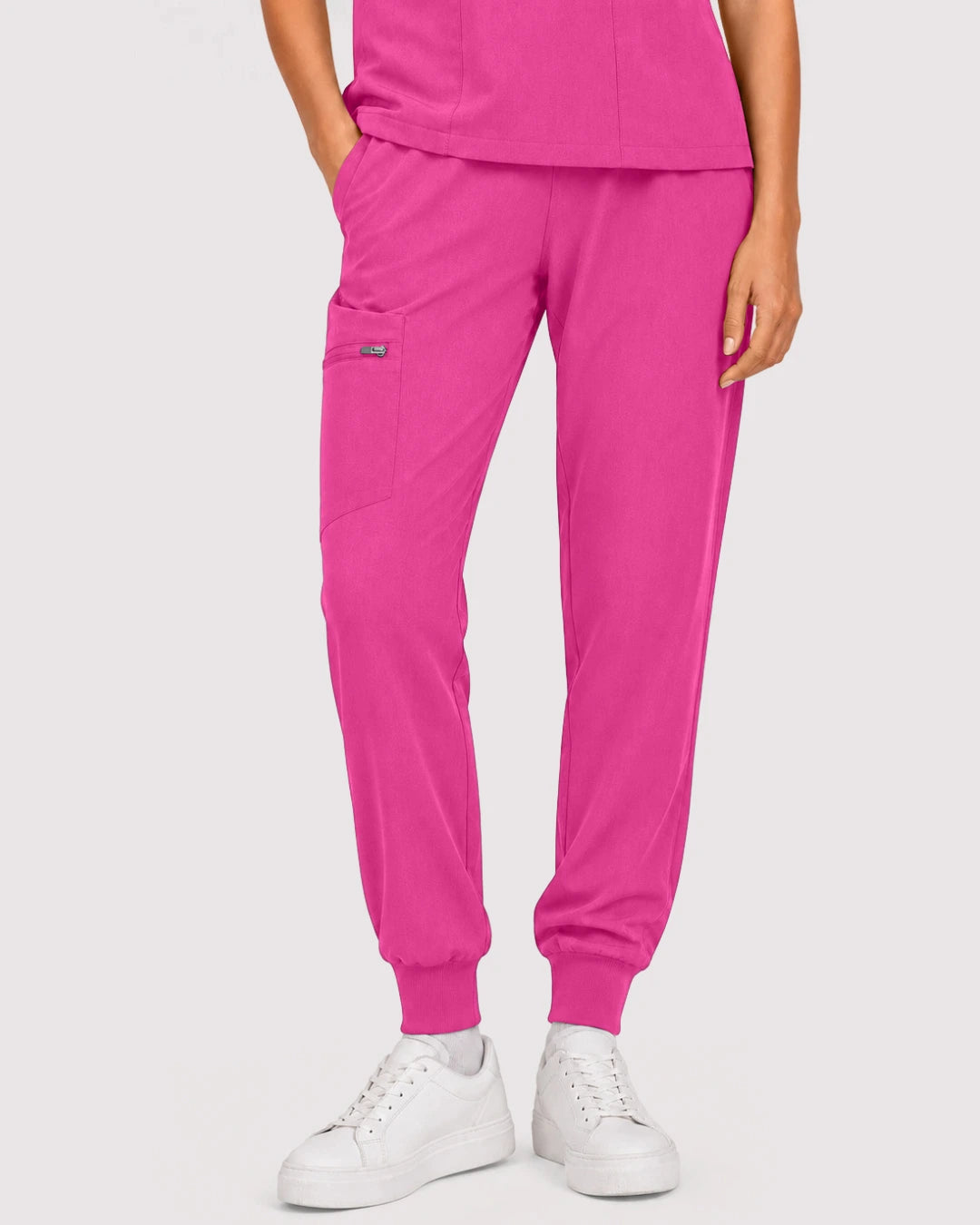 Hot Pink Eipnare Women's 3-Pocket V-Neck Jogger Scrub Set - Stretch Medical Scrubs for Women