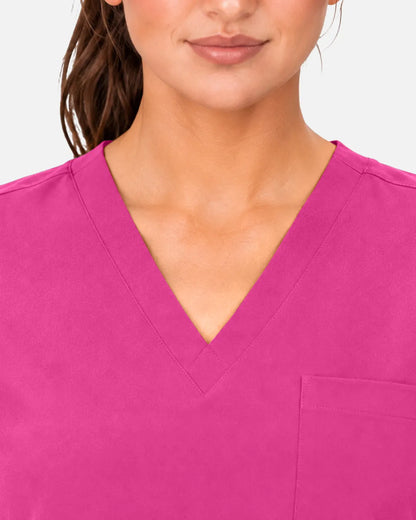 Hot pink Eipnare Women's 3-Pocket V-Neck Scrub Top - Stretch Medical Scrubs for Women