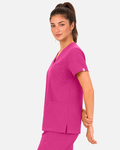 Hot pink Eipnare Women's 3-Pocket V-Neck Scrub Top - Stretch Medical Scrubs for Women