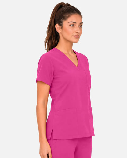 Hot pink Eipnare Women's 3-Pocket V-Neck Scrub Top - Stretch Medical Scrubs for Women