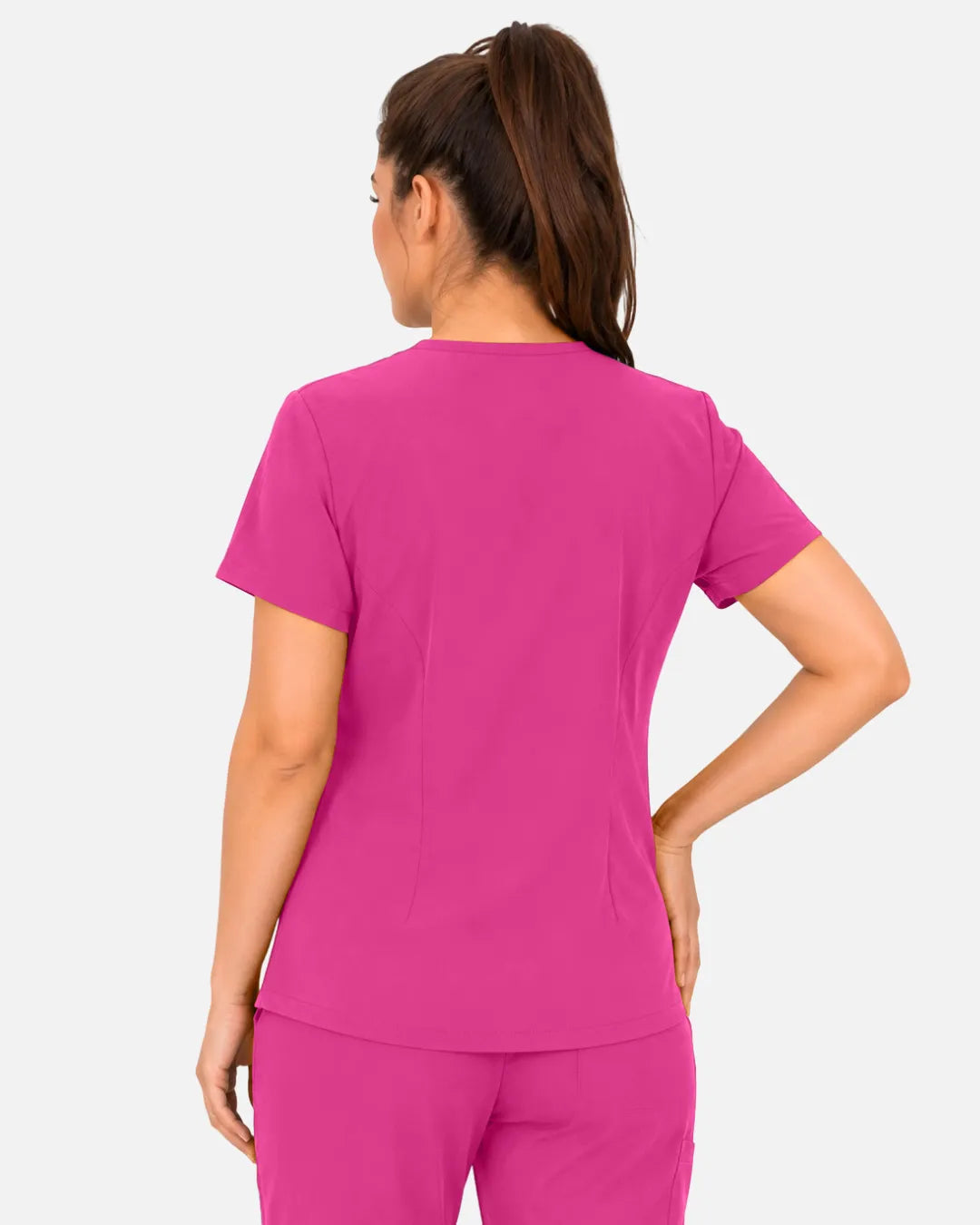 Hot pink Eipnare Women's 3-Pocket V-Neck Scrub Top - Stretch Medical Scrubs for Women