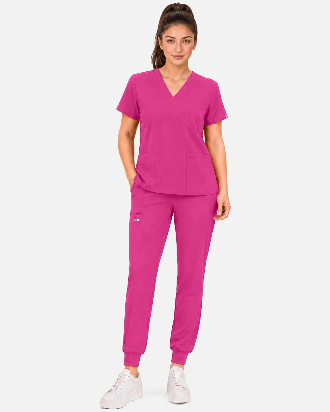 Hot pink Eipnare Women's 3-Pocket V-Neck Scrub Top - Stretch Medical Scrubs for Women