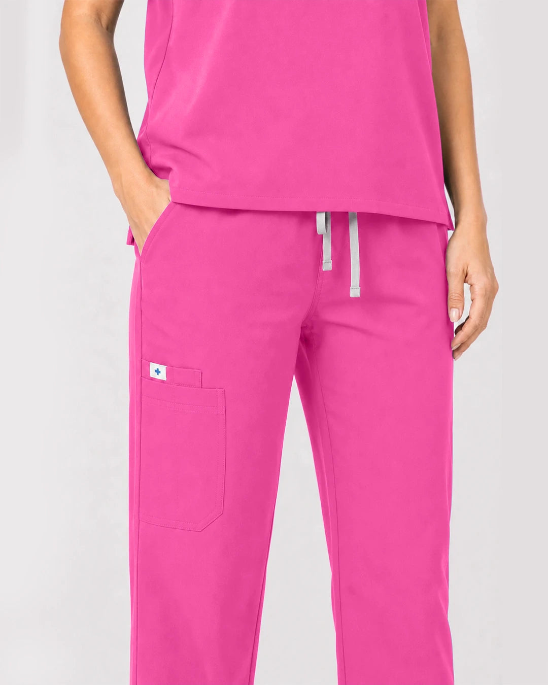 Hot Pink Eipnare Women's Zip Polo Straight-Leg Scrub Set - Stretch Medical Scrubs for Women