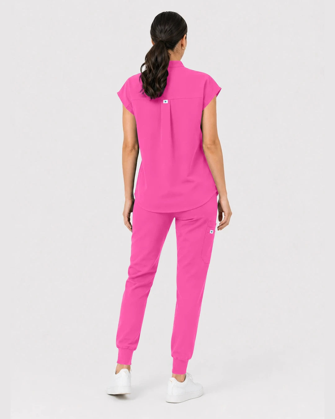 Hot Pink Eipnare Women's Henley Sleeveless Jogger Scrub Set - Stretch Medical Scrubs for Women