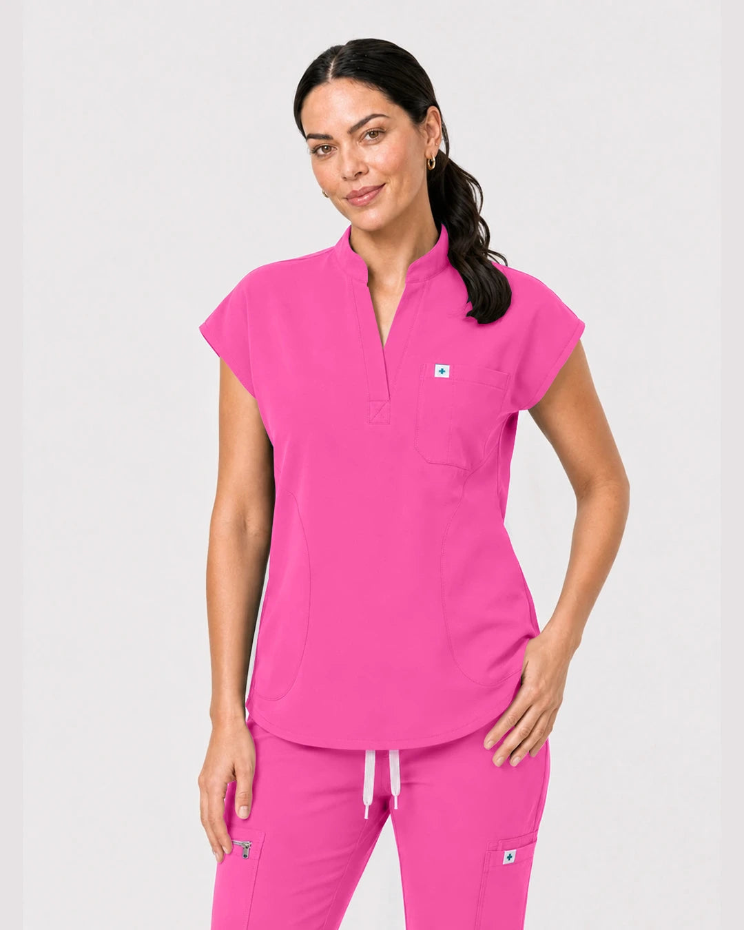 Hot Pink Eipnare Women's Henley Sleeveless Jogger Scrub Set - Stretch Medical Scrubs for Women