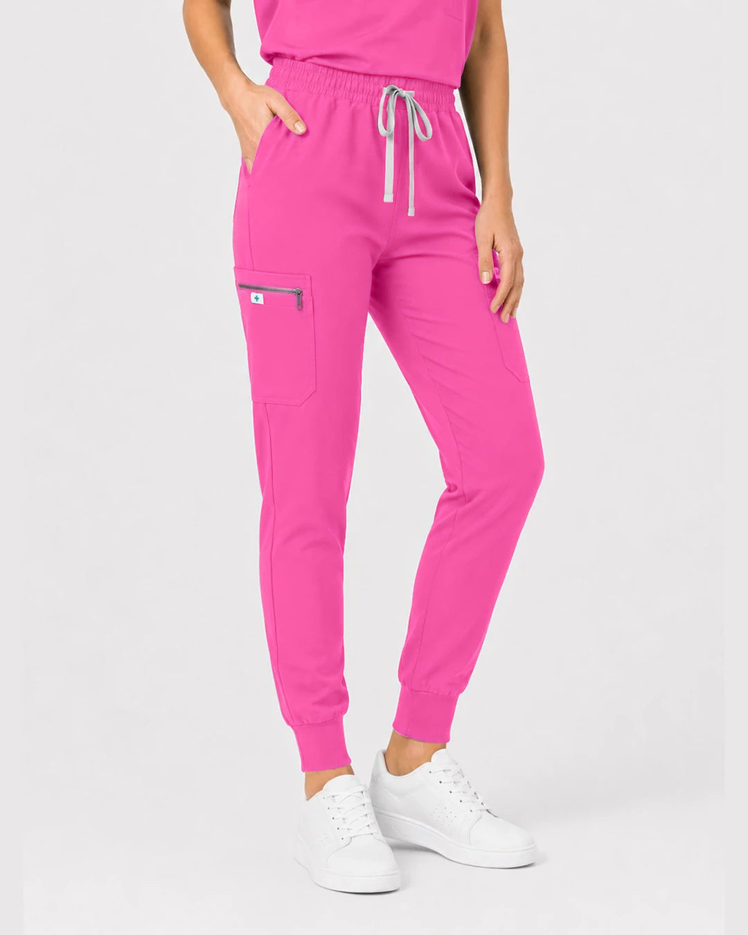 Hot Pink Eipnare Women's Henley Sleeveless Jogger Scrub Set - Stretch Medical Scrubs for Women