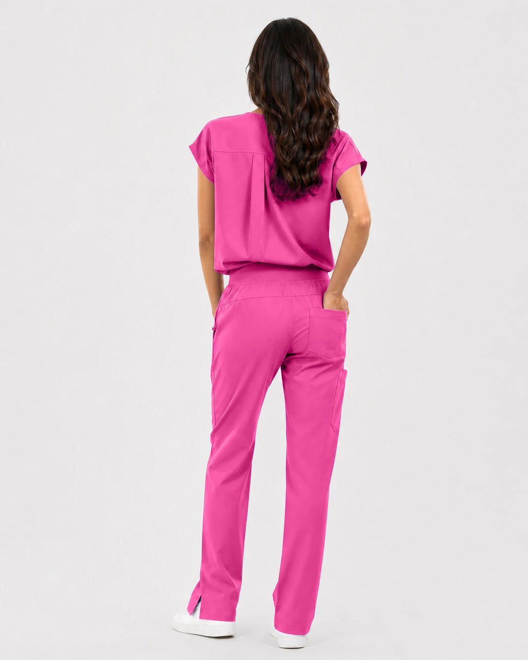 Hot Pink Eipnare Women's Mandarin Sleeveless Straight-Leg Scrub Set - Stretch Medical Scrubs for Women