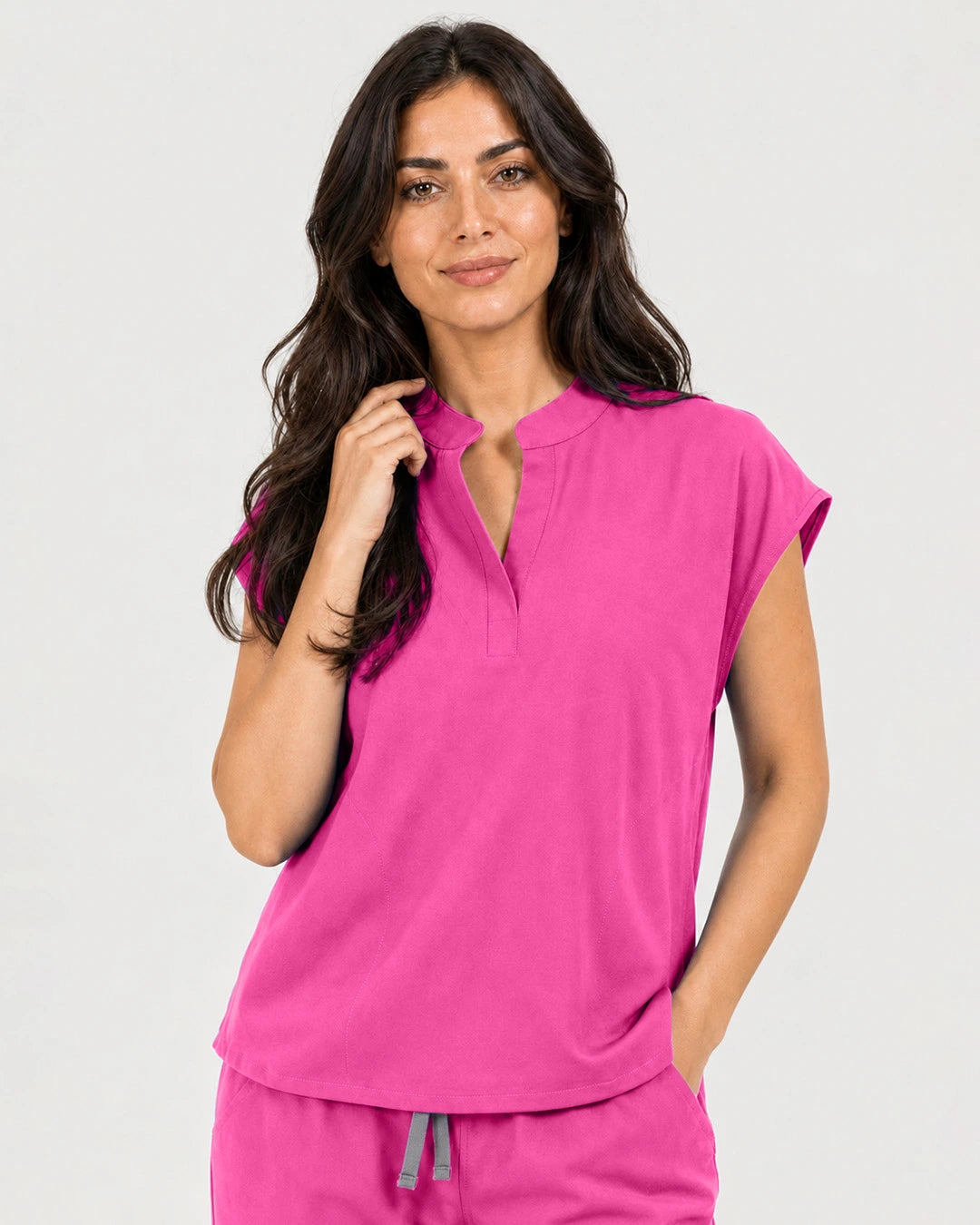 Hot Pink Eipnare Women's Mandarin Sleeveless Straight-Leg Scrub Set - Stretch Medical Scrubs for Women