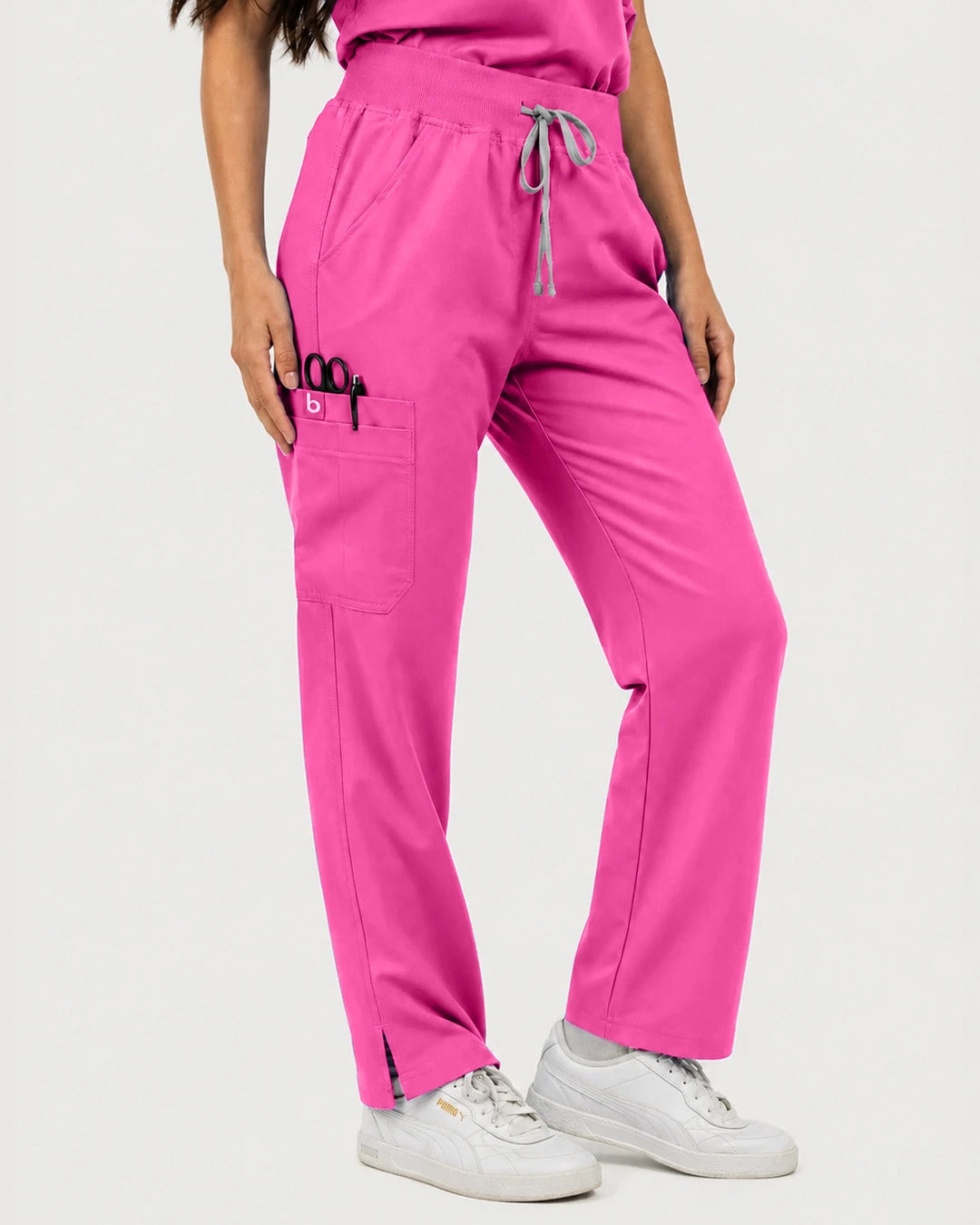 Hot Pink Eipnare Women's Mandarin Sleeveless Straight-Leg Scrub Set - Stretch Medical Scrubs for Women