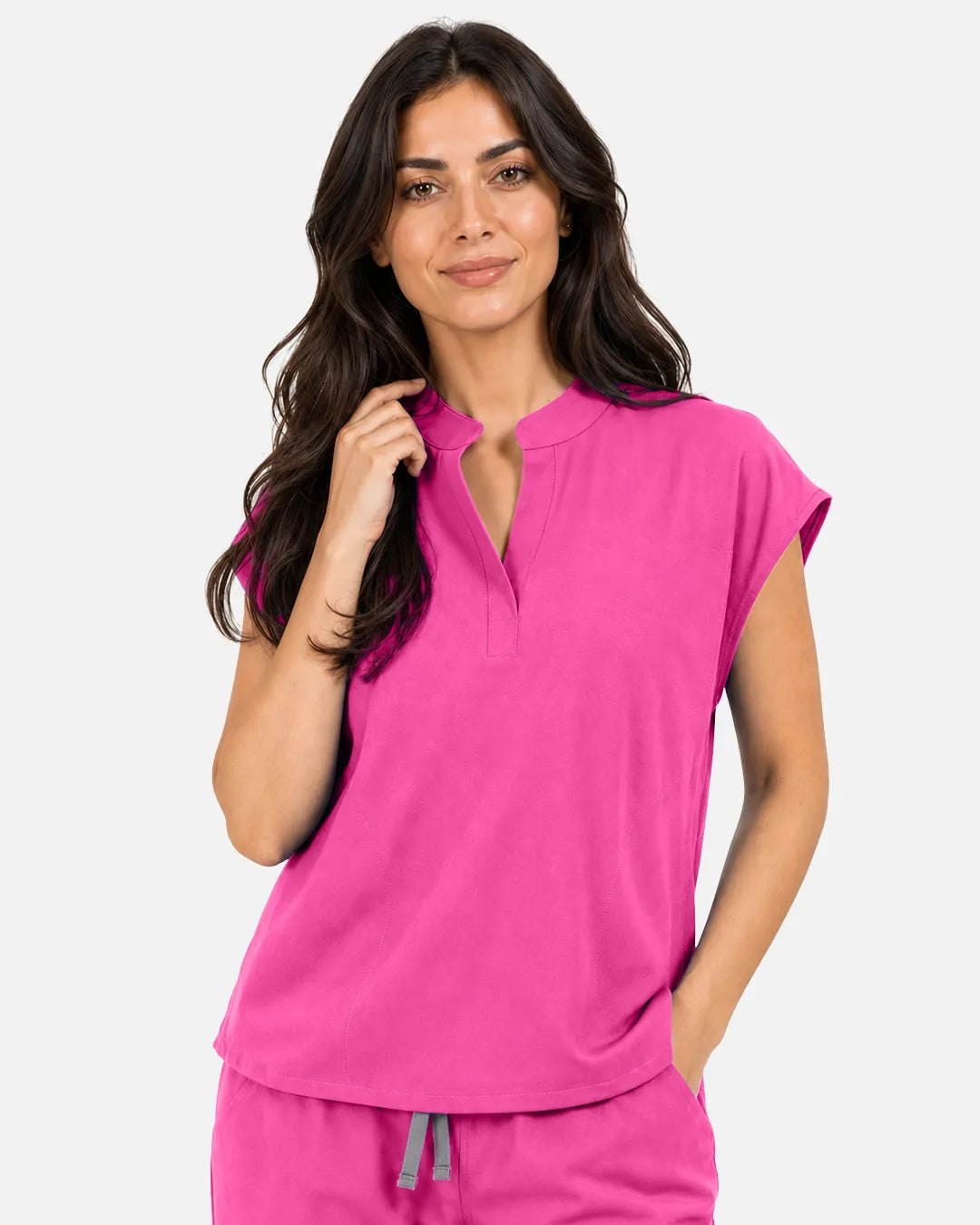 Hot pink Eipnare Women's Sleeveless Mandarin Collar Scrub Top - Stretch Medical Scrubs for Women