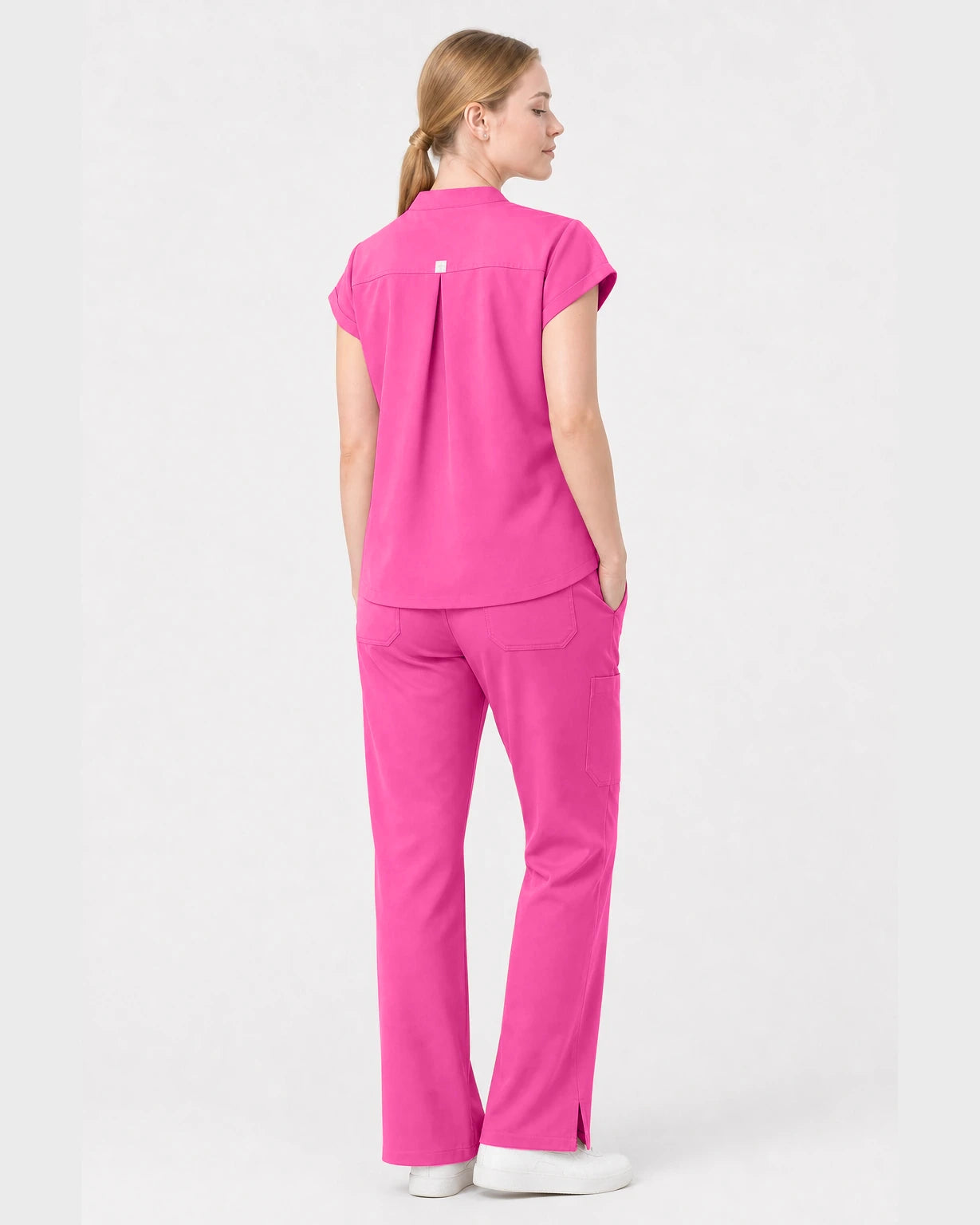 Hot Pink Eipnare Women's Henley Sleeveless Straight-Leg Scrub Set - Stretch Medical Scrubs for Women