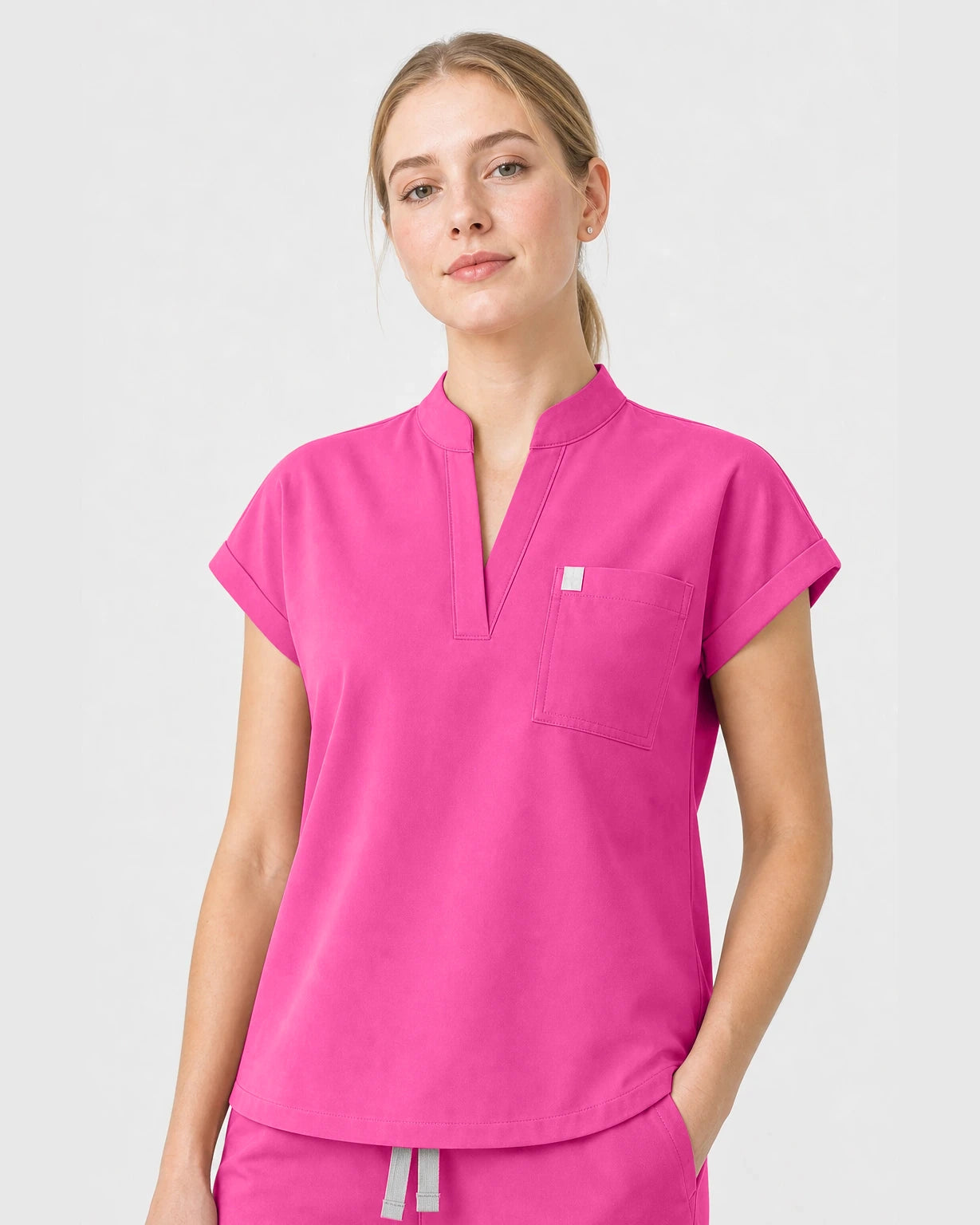 Hot Pink Eipnare Women's Henley Sleeveless Straight-Leg Scrub Set - Stretch Medical Scrubs for Women