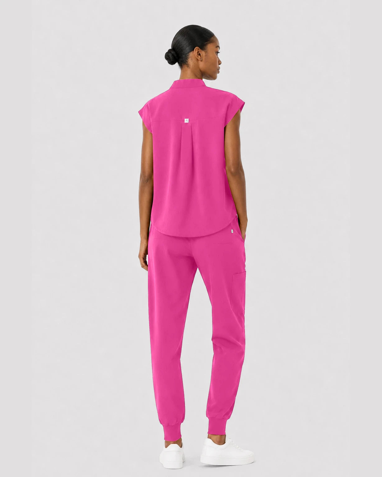 Hot Pink Eipnare Women's Sleeveless Mandarin Collar Jogger Scrub Set - Stretch Medical Scrubs for Women