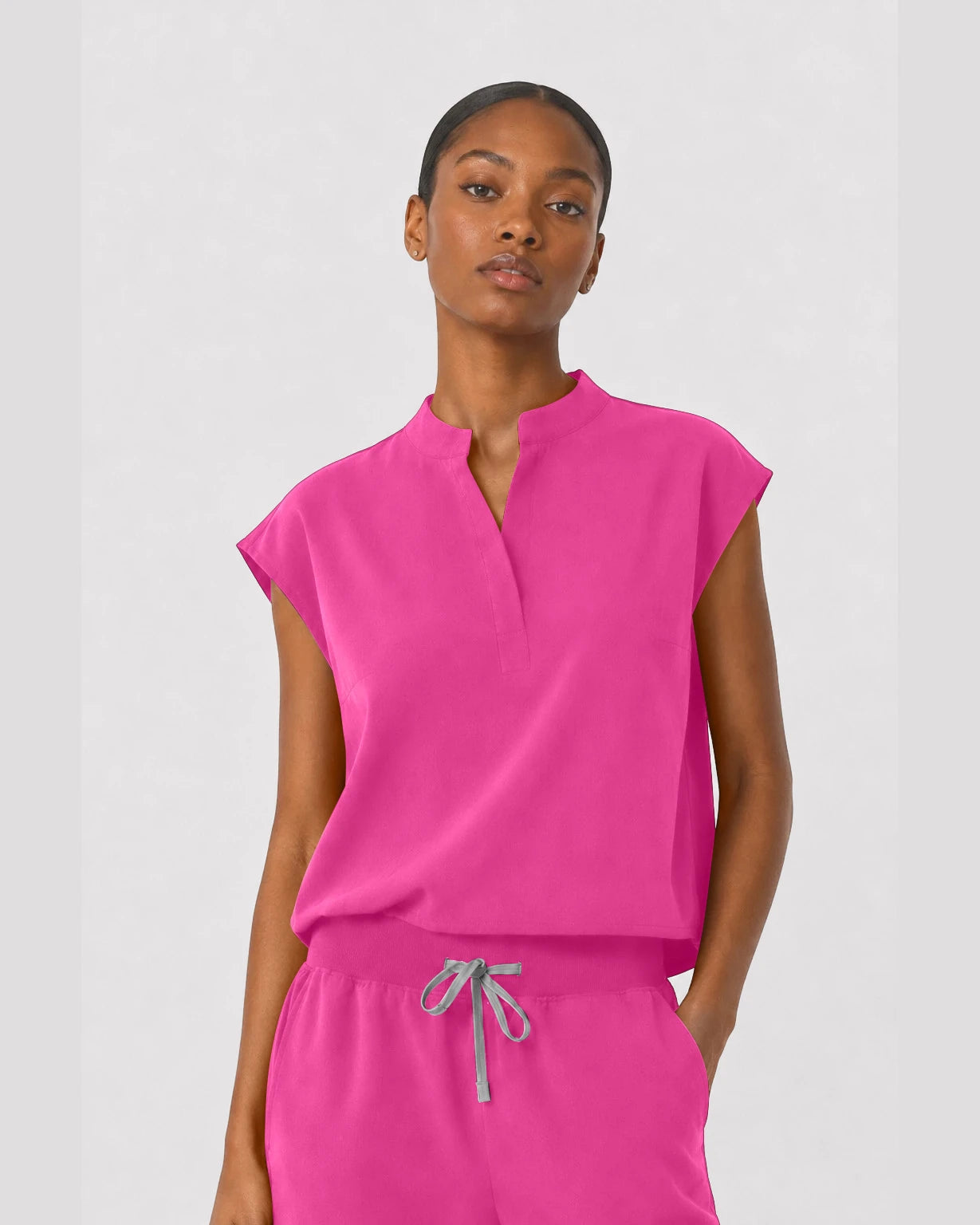 Hot Pink Eipnare Women's Sleeveless Mandarin Collar Jogger Scrub Set - Stretch Medical Scrubs for Women