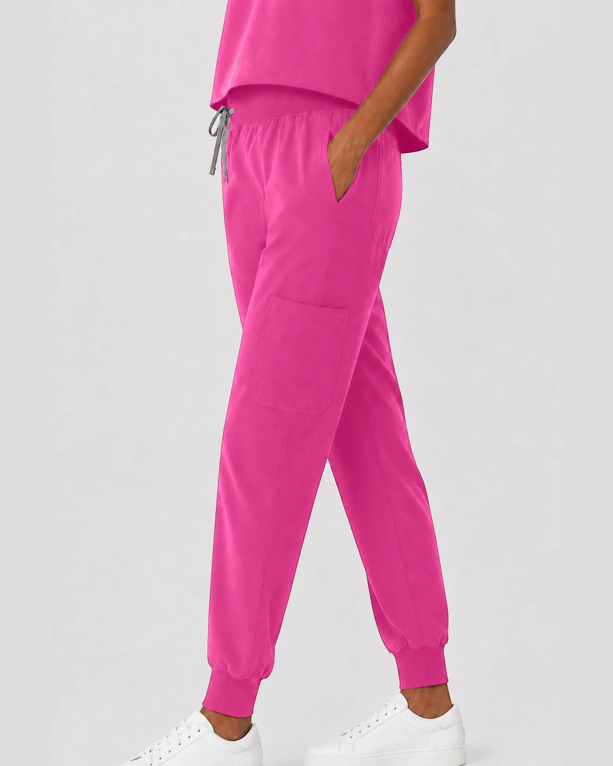 Hot Pink Eipnare Women's Sleeveless Mandarin Collar Jogger Scrub Set - Stretch Medical Scrubs for Women