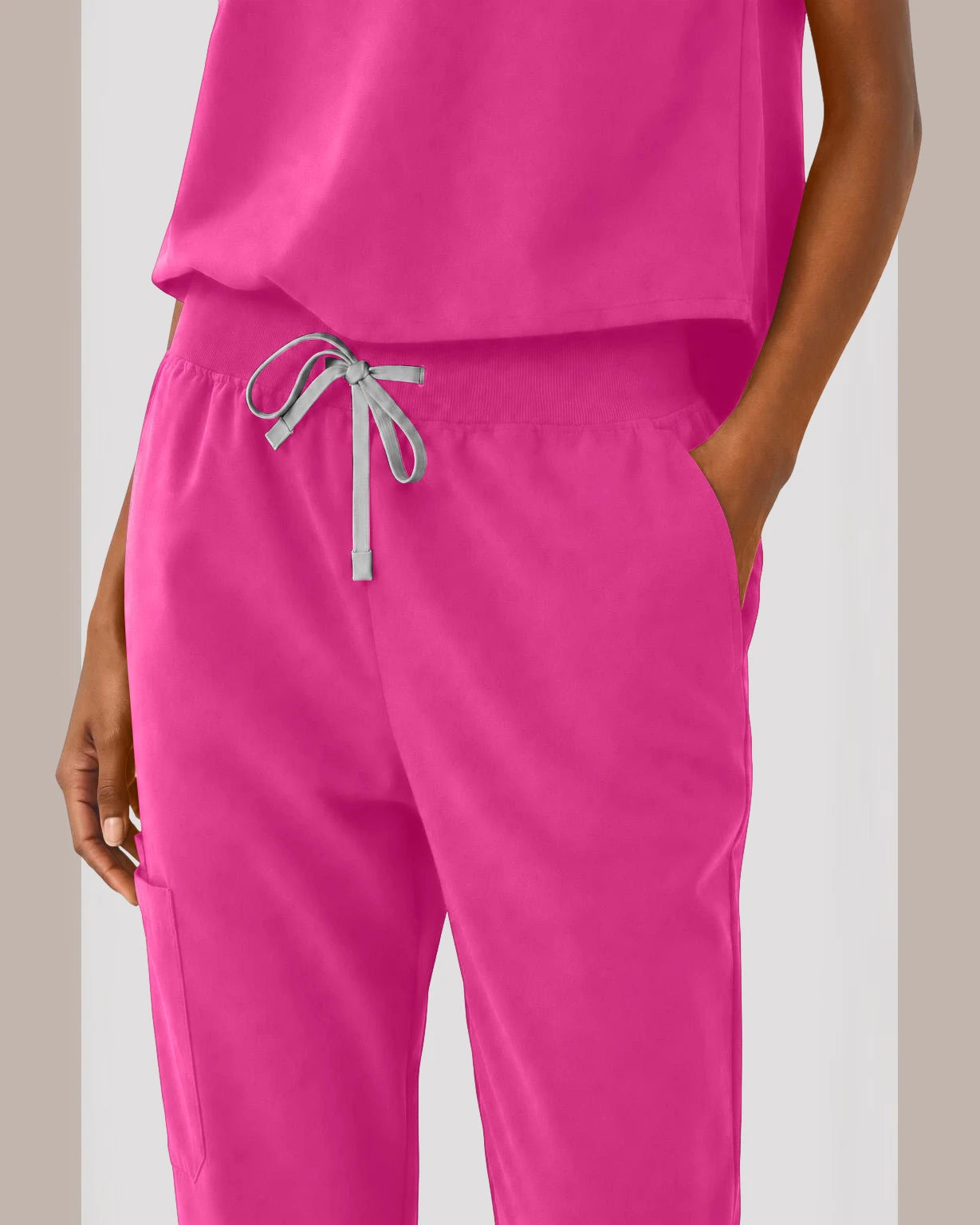 Hot Pink Eipnare Women's Sleeveless Mandarin Collar Jogger Scrub Set - Stretch Medical Scrubs for Women