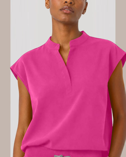 Hot Pink Eipnare Women's Sleeveless Mandarin Collar Jogger Scrub Set - Stretch Medical Scrubs for Women